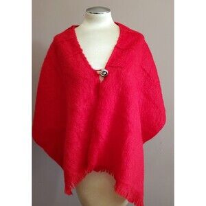Vintage Dolores’ Unique Designs Cape Shawl Wrap Red Mohair Wool Lined Handmade
